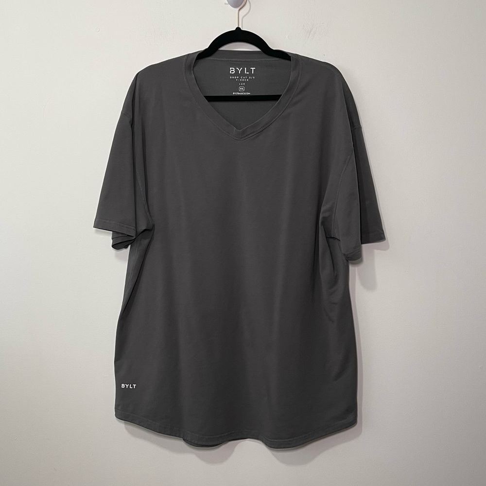 BYLT Basic men's black V Neck Drop cut S/S lux cotton short sleeve t shirt XXL